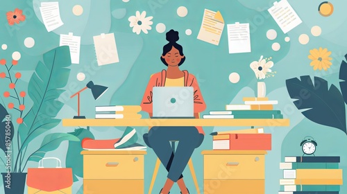 Balancing Work and Home Life: A remote worker manages their work-from-home schedule, balancing professional tasks with household responsibilities, making sure to maintain a healthy work-life balance