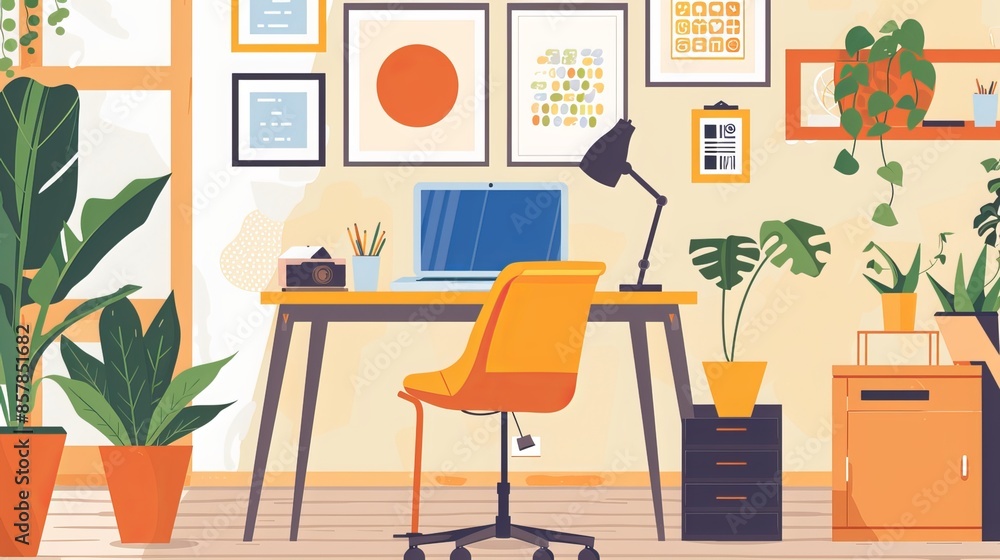 Work-from-Home Setup: At home, a remote worker sets up their workspace with a laptop, ergonomic chair, and noise-canceling headphones, creating a comfortable environment for productivity Work-from-Home Setup: At home, a remote worker sets up their workspace with a laptop, ergonomic chair, and noise-canceling headphones, creating a comfortable environment for productivity