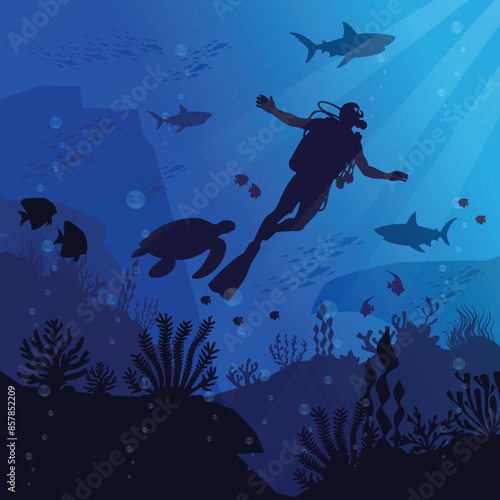 scuba diver deep blue sea