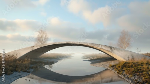 This is a beautiful image of a bridge over a river. The bridge is made of stone and has a unique design. The river is surrounded by trees and grass.