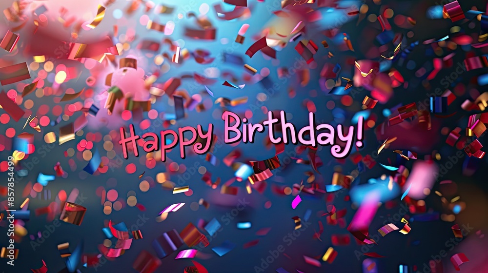 Obraz premium Colorful Confetti Celebration for Happy Birthday with a Festive Caption