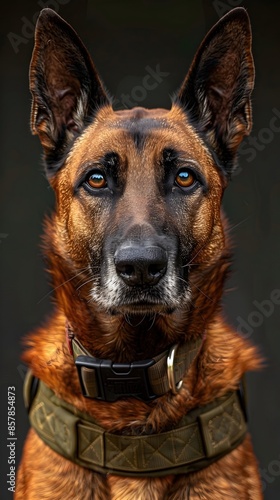 Belgian Malinois Service Dog with Intense Military Posture and Digital Glitch Effect