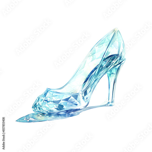 Watercolor illustration of glass slipper on white background