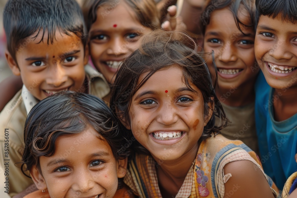 Portrait of a group of smiling Indian kids. Portrait of a group of smiling Indian kids.