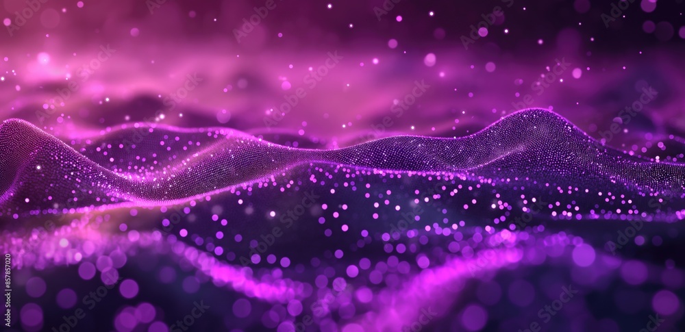 Abstract Neon Purple Wave Background with Glowing Dots and Bokeh Effects. Abstract Neon Purple Wave Background with Glowing Dots and Bokeh Effects.