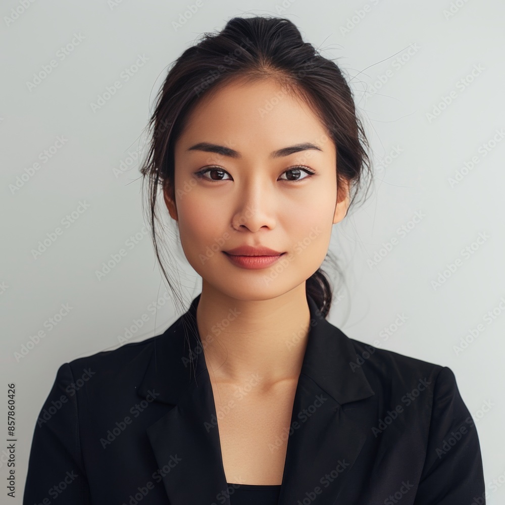 A woman with a black jacket and a ponytail A woman with a black jacket and a ponytail