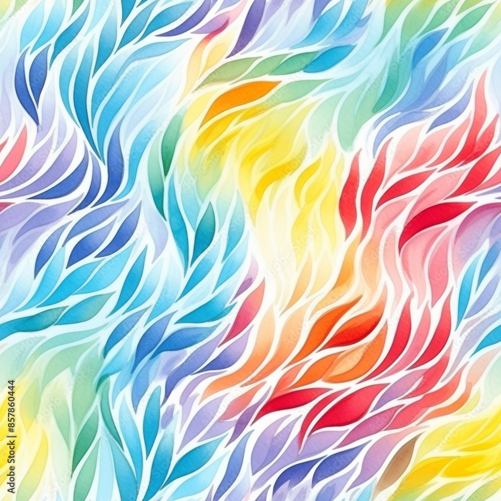 Rainbow colored leaves pattern on white background. A seamless pattern featuring leaves in rainbow colors against a white background, ideal for use in textiles and art projects. Rainbow colored leaves pattern on white background. A seamless pattern featuring leaves in rainbow colors against a white background, ideal for use in textiles and art projects.