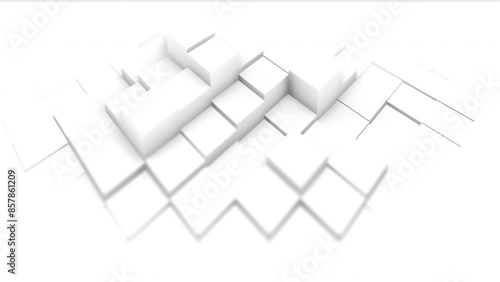 3D animation of white diamond or rhombic blocks random waving on the center of the composition, 4K abstract animated background