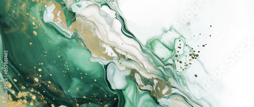Beautiful ink and gold marbling, green, ivory, gold