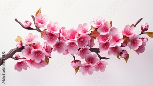 Pink cherry blossom in spring. Beautiful blossoming pink sakura flowers on branches.