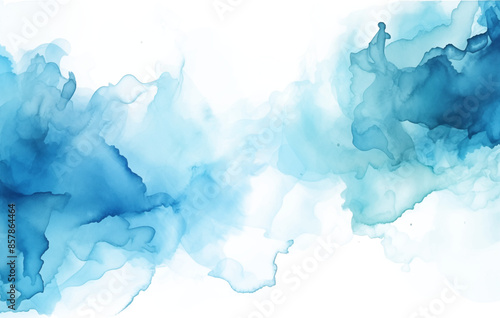 Watercolor blue background. Beautiful watercolor illustration of a wash of blue and white paint, dreamy sky background. Abstract smoke add a touch of texture and softness to the design