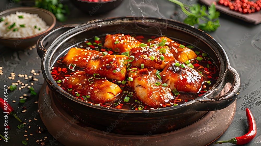 Steaming Spicy Fish in Black Pot Steaming Spicy Fish in Black Pot