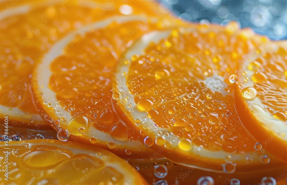 Close Up Of Orange Slices With Water Droplets Close Up Of Orange Slices With Water Droplets