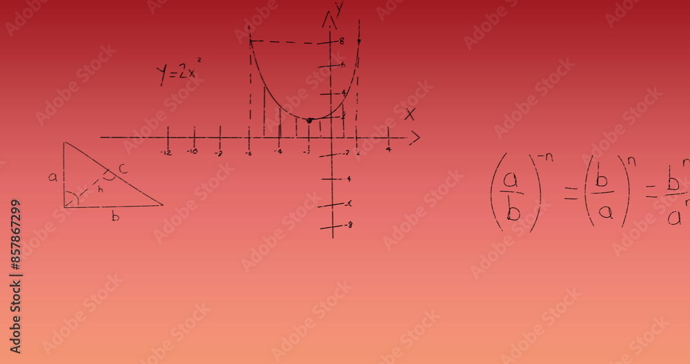 Obraz premium Image of mathematical data processing on red background