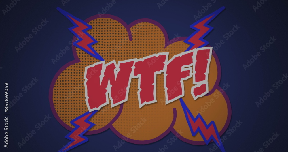 Image of wtf text banner over a retro speech bubble against blue background Image of wtf text banner over a retro speech bubble against blue background