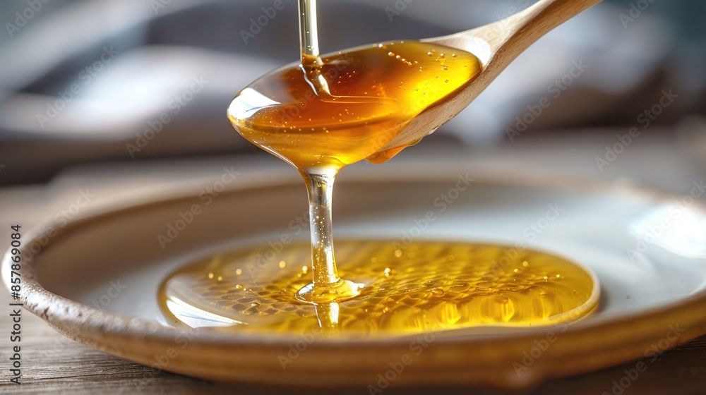 Golden Honey Drizzling into a Plate Golden Honey Drizzling into a Plate
