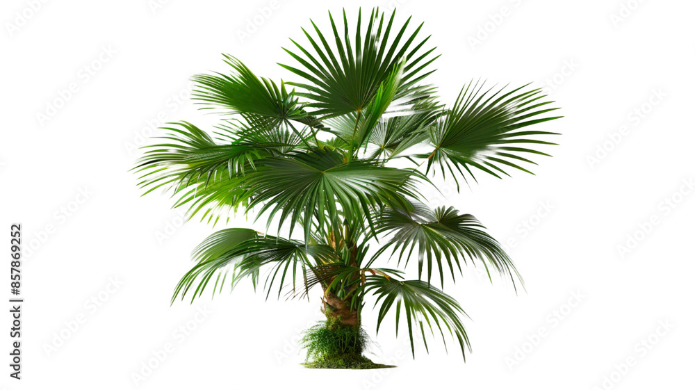 Naklejka premium Young palm tree plant leaf tree isolated on transparent png background.