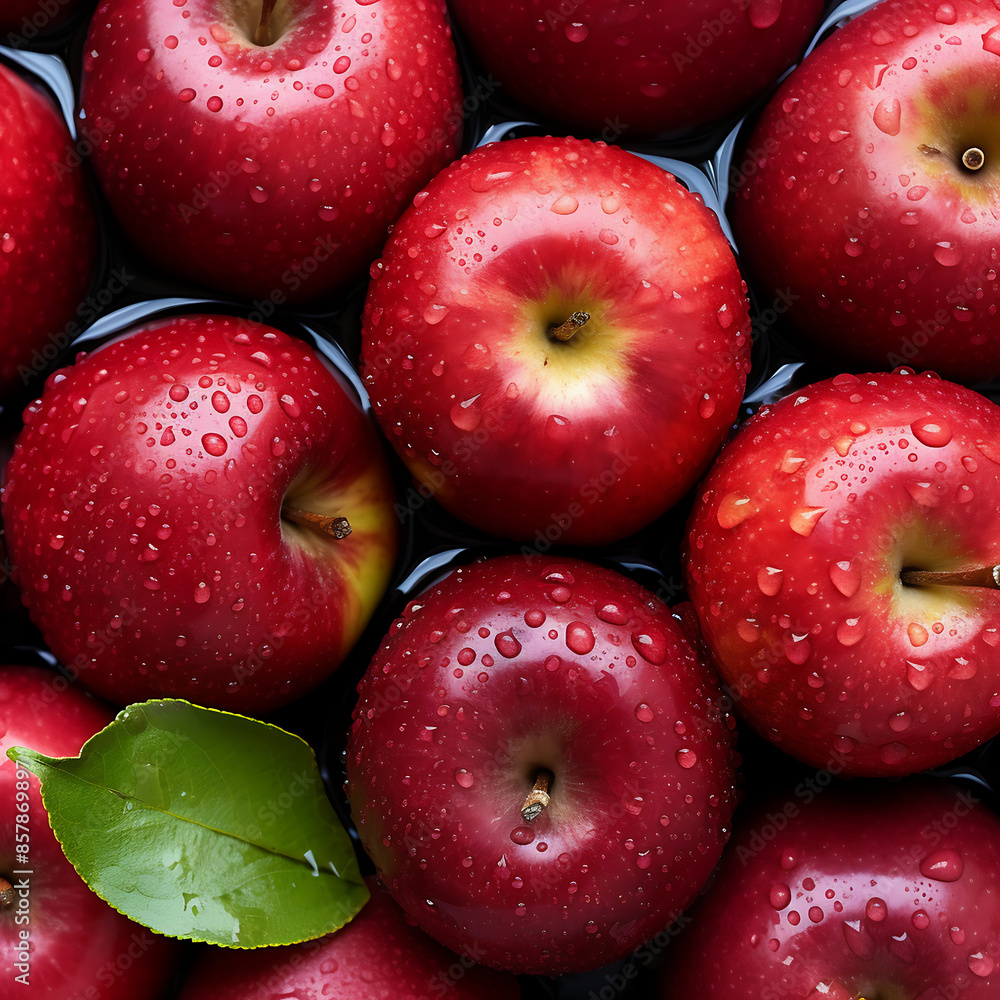 Fresh red apples with water drops on black background. Fresh red apples with water drops on black background.