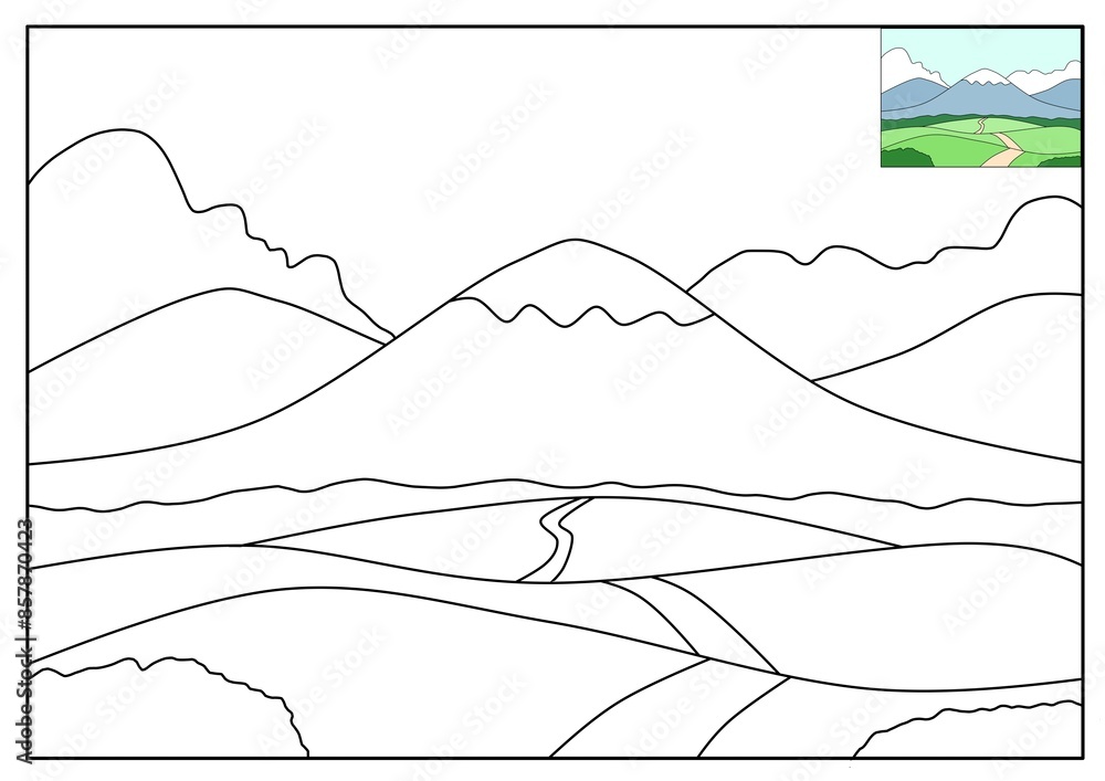 Cute landscape sketch, with an attractive design, very suitable for coloring practice Cute landscape sketch, with an attractive design, very suitable for coloring practice