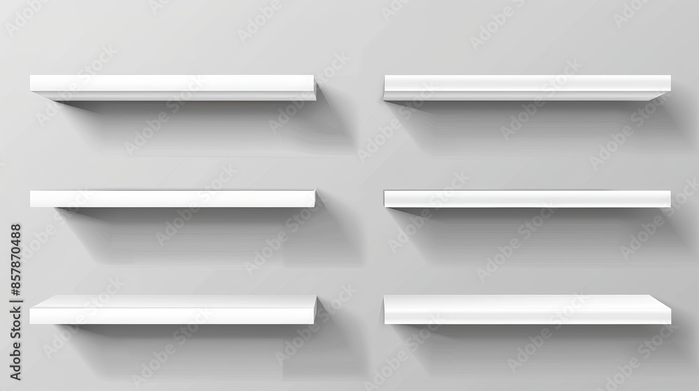 The idea of a white empty supermarket shelf mockup with racks for displaying products. 3D modern illustration with different angles of view of a bookcase stand. Blank mockup for store promotion The idea of a white empty supermarket shelf mockup with racks for displaying products. 3D modern illustration with different angles of view of a bookcase stand. Blank mockup for store promotion