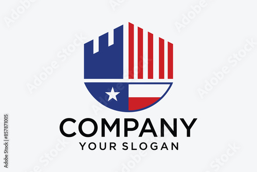 minimalist logo design castle flag building