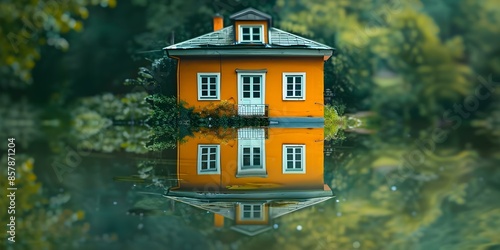 House Reflection Upside Down in Water. Concept Architecture, Water Reflection, Optical Illusion, Surreal Photography