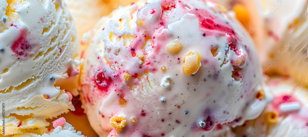 A close-up of a scoop of fast food vegan ice cream, showcasing the creamy texture and toppings A close-up of a scoop of fast food vegan ice cream, showcasing the creamy texture and toppings