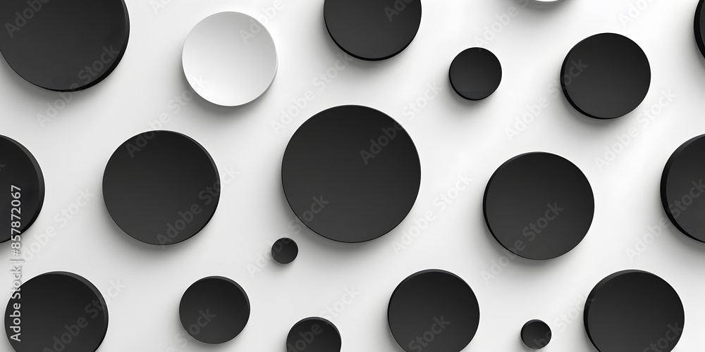 Abstract pattern of black, white, and gray circular shapes on a white background. Abstract pattern of black, white, and gray circular shapes on a white background.