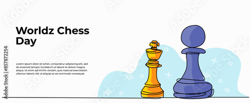 Vector illustration of chess.Modern flat in continuous line style.