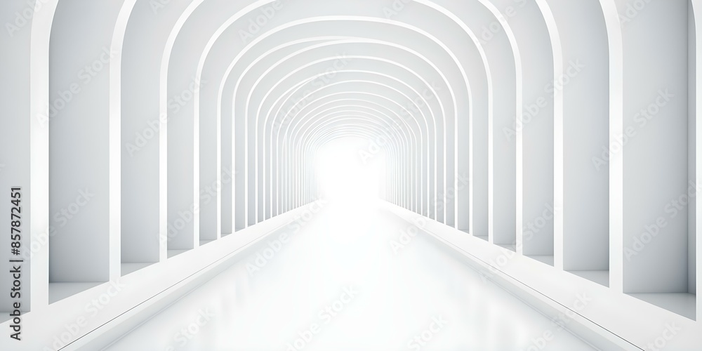 Geometric White Corridor with Linear Design Division. Concept Architecture, Interior Design, Geometric Patterns, Linear Divisions, White Color Palette Geometric White Corridor with Linear Design Division. Concept Architecture, Interior Design, Geometric Patterns, Linear Divisions, White Color Palette