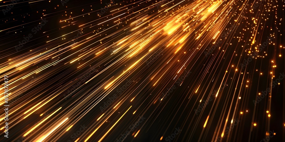 Golden streaks of light create a dynamic and mesmerizing effect against a dark background. Golden streaks of light create a dynamic and mesmerizing effect against a dark background.