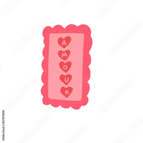 timbre rose et rouge avec une écriture amour