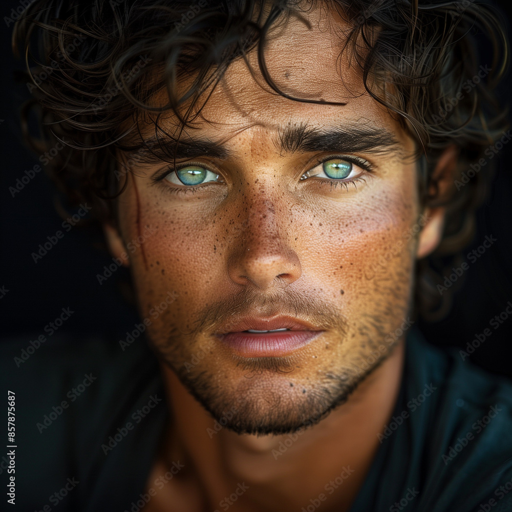Close-up portrait of a handsome man with a serious expression and beard Close-up portrait of a handsome man with a serious expression and beard