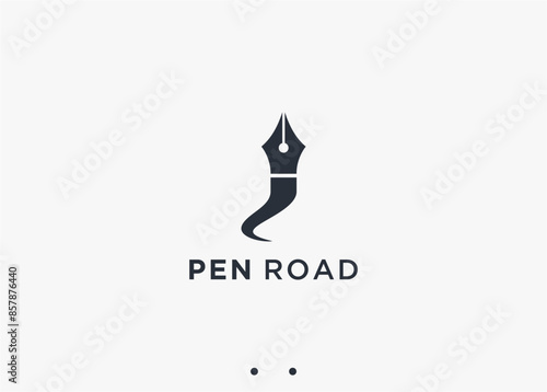 pen with road logo design vector silhouette illustration