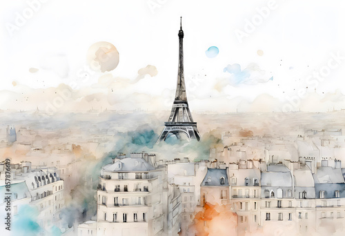 Paris and the Eiffel Tower as a drawing with watercolors photo