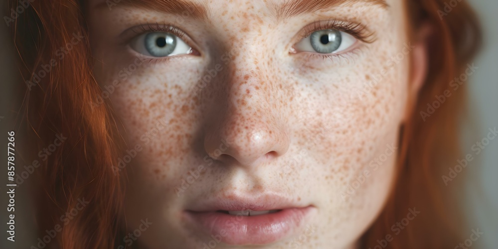 A woman with rosacea on her face in a close-up shot. Concept Skin Conditions, Close-up Portrait, Rosacea Awareness, Beauty Diversity A woman with rosacea on her face in a close-up shot. Concept Skin Conditions, Close-up Portrait, Rosacea Awareness, Beauty Diversity