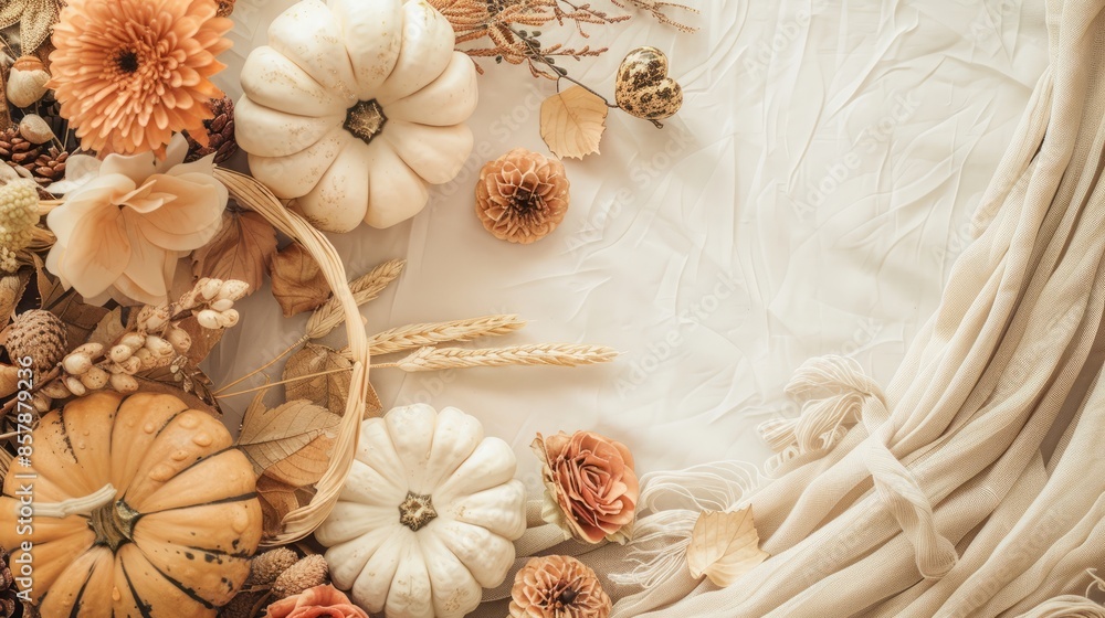 Fototapeta premium Thanksgiving day Mockup with cornucopia centerpiece