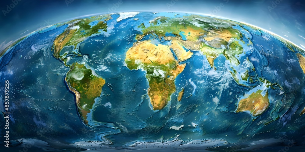 Fototapeta premium Large physical world map with detailed features in a giga size. Concept Physical World Map, Detailed Features, Large Size, Giga Map, Geographic Information