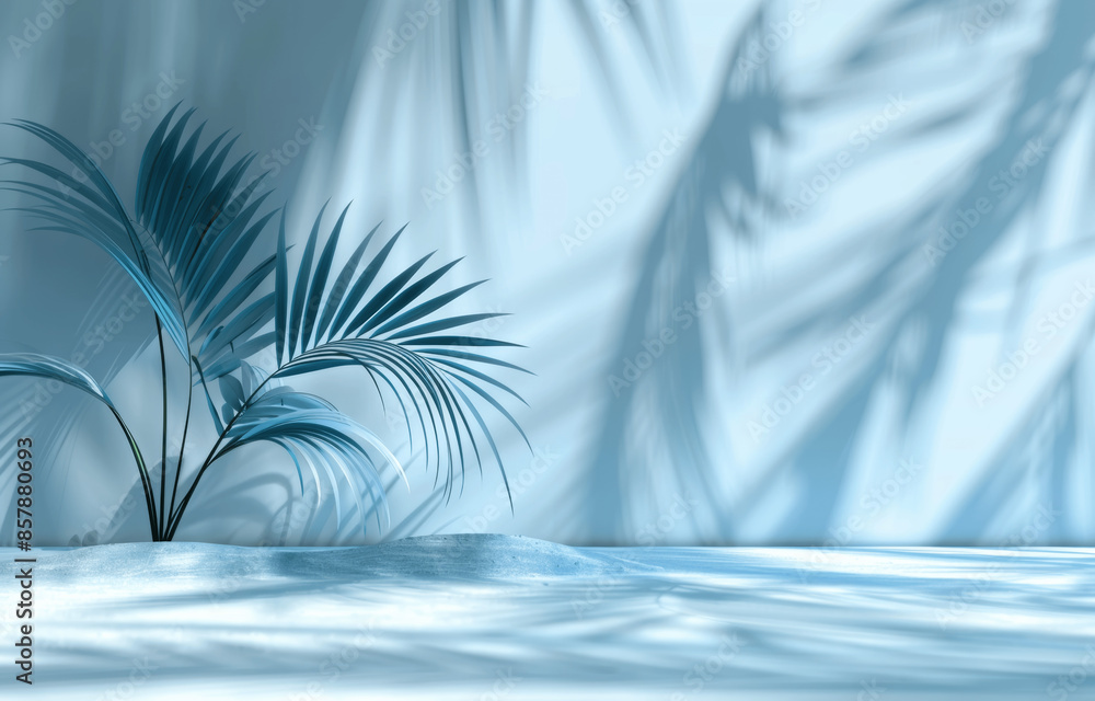Minimal Abstract Light Blue Background with Palm Leaf Shadow for Product Presentation Minimal Abstract Light Blue Background with Palm Leaf Shadow for Product Presentation