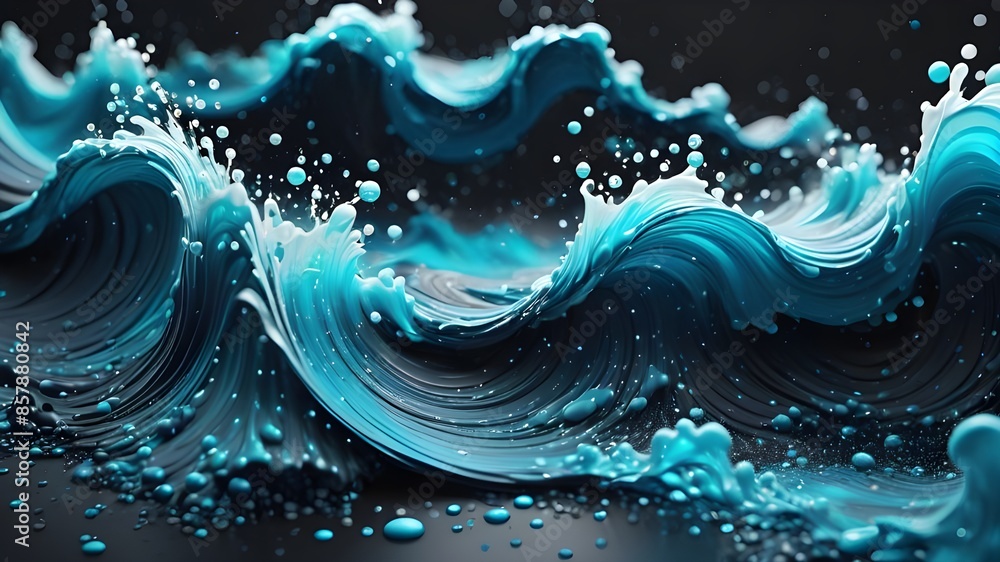 Glitter paint wave. Emulsion splash. Defocused cyan blue black color glowing particles texture liquid mix abstract art background. Glitter paint wave. Emulsion splash. Defocused cyan blue black color glowing particles texture liquid mix abstract art background.