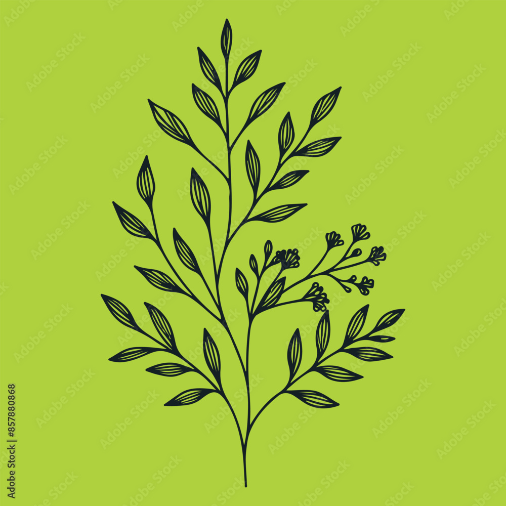 Fototapeta premium single continuous line flowers, leaves. Art floral elements.