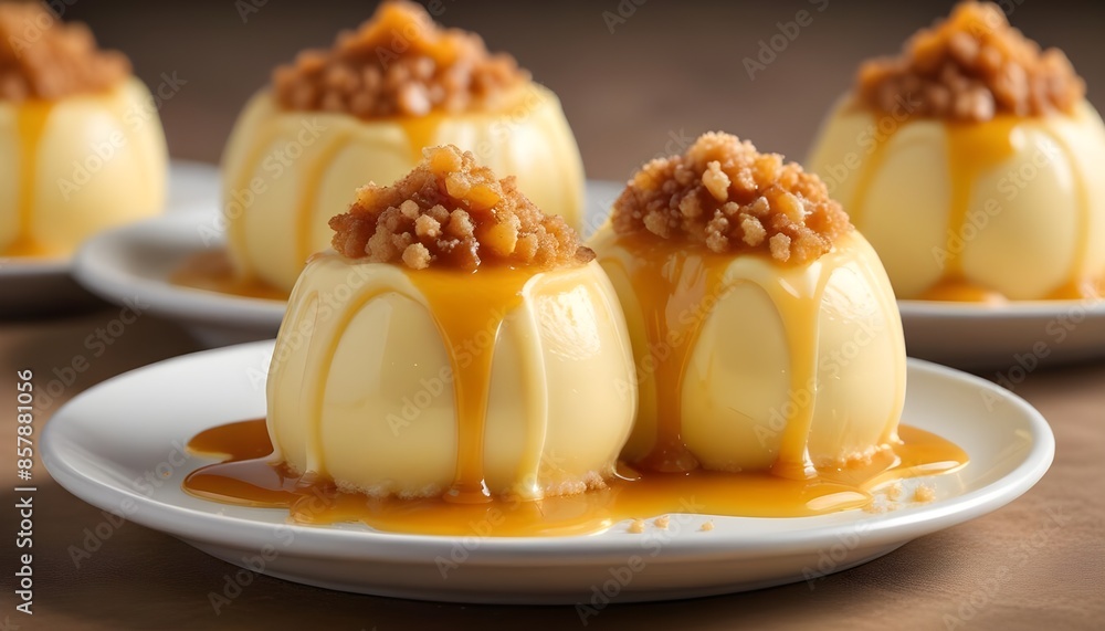 Vanilla jelly cake with icing and baked apple pieces Vanilla jelly cake with icing and baked apple pieces
