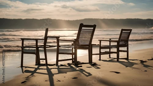 Beach chairs are a common sight along the sandy shores, providing a comfortable place to relax and soak up the sun photo