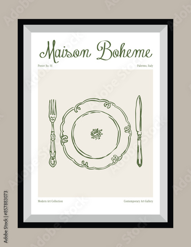 Minimal hand drawn vector dolce vita illustration with aesthetic quote in a poster frame. Matisse style illustrations.	