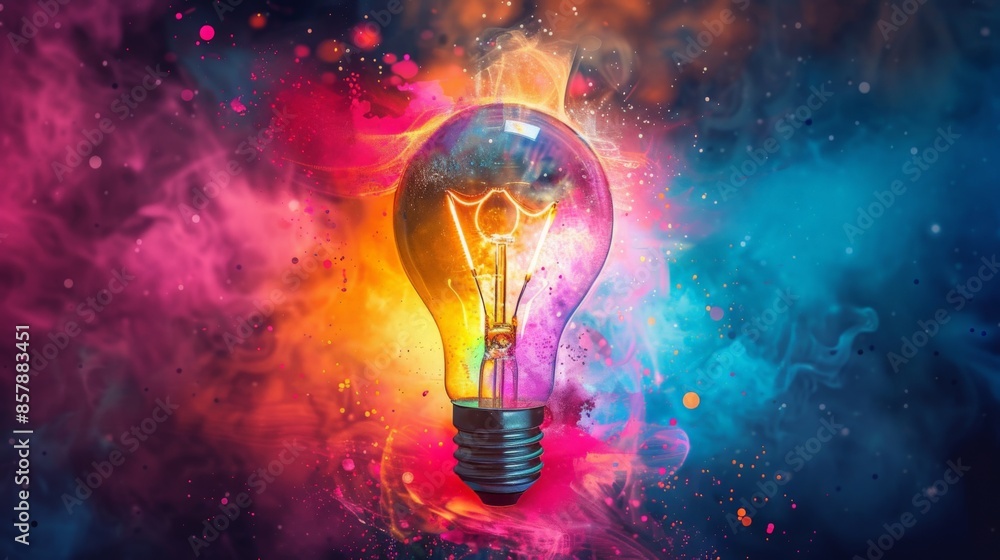 A vibrant light bulb with colorful splashes of paint symbolizing creativity and innovation in digital marketing A vibrant light bulb with colorful splashes of paint symbolizing creativity and innovation in digital marketing