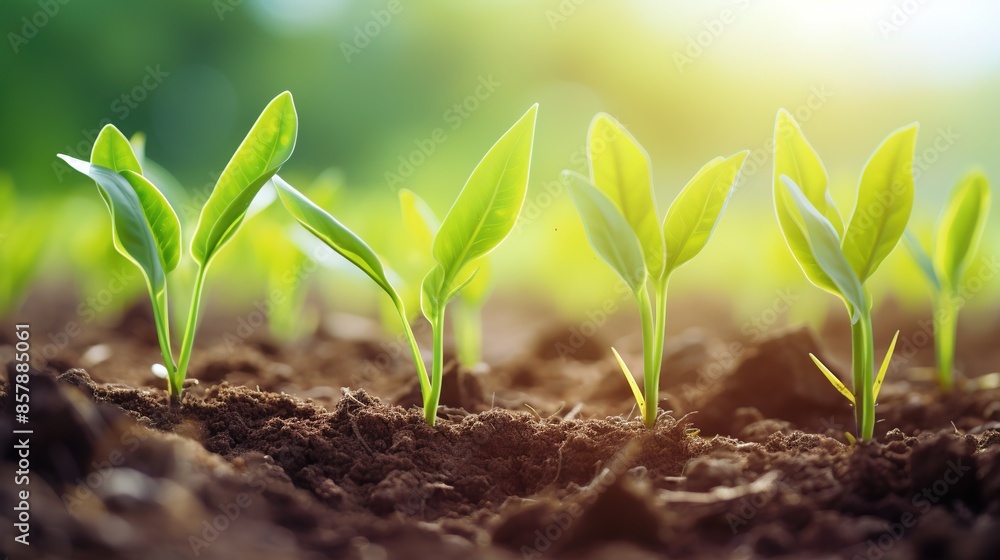 Corn seedlings in field, fresh green maize sprouts on agricultural plantation. Corn seedlings in field, fresh green maize sprouts on agricultural plantation.