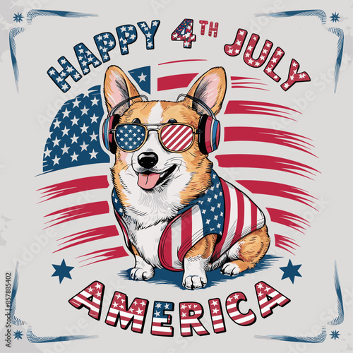 dog with usa flag for 4th of July