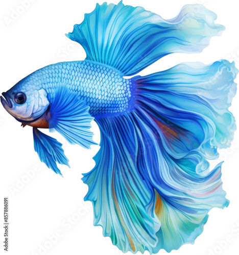 blue pastel betta siames fighting  fish isolated on white or transparent background,transparency  photo