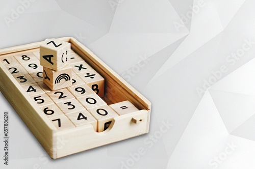 Wooden Educational Math Blocks with Numbers and Symbols photo