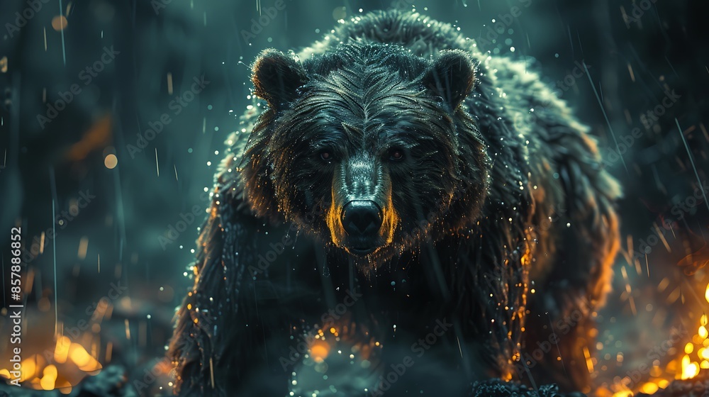 A cinematic photograph of a menacing bear in a dark, stormy environment with dramatic lightning strikes, symbolizing market fear and uncertainty. A cinematic photograph of a menacing bear in a dark, stormy environment with dramatic lightning strikes, symbolizing market fear and uncertainty.